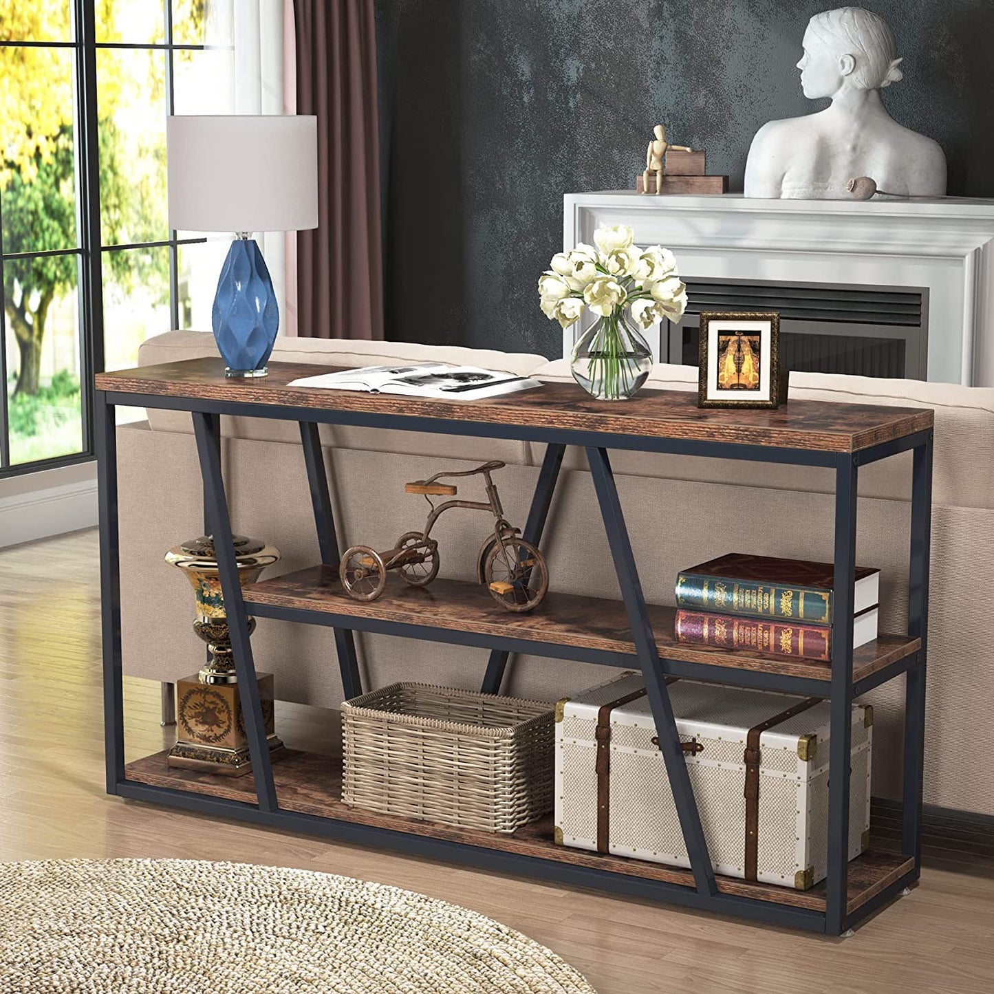 Tribesigns Console Table, Industrial 3-Tier Sofa Entryway Table with Open Shelves