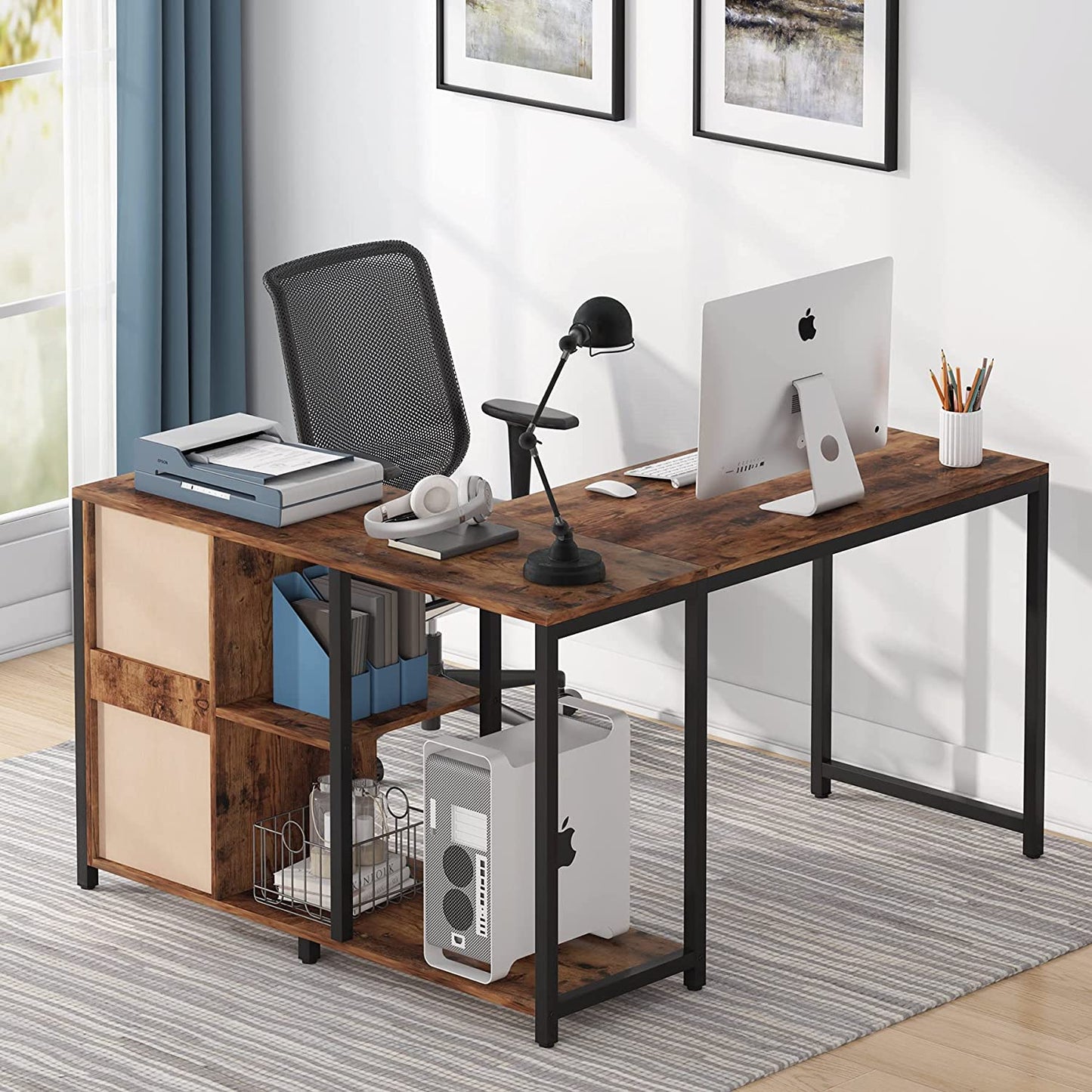 Tribesigns L Shaped Desk with Drawer Cabinet, 47 Inch Corner Desk