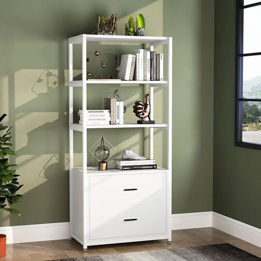 Tribesigns Bookshelf, 4 Tier Etagere Display Bookcase with 2 Drawers