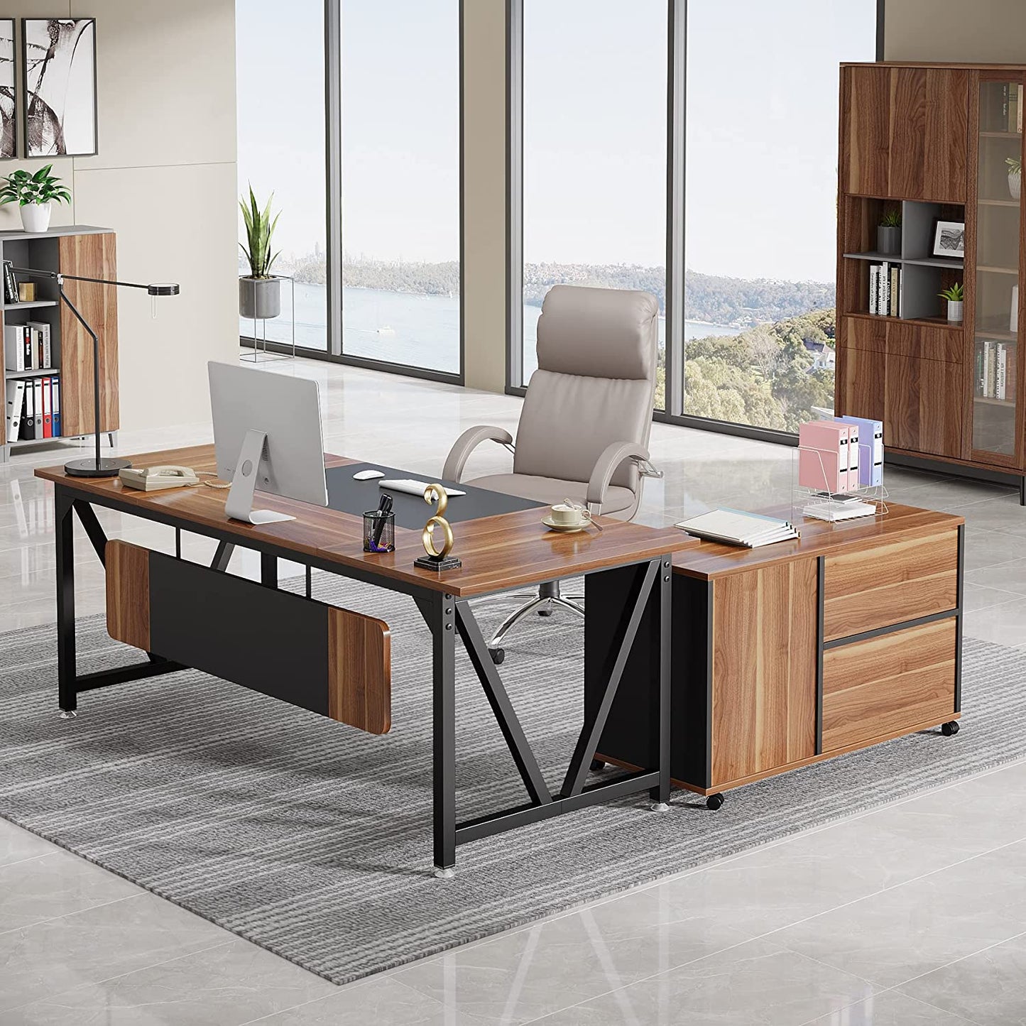Tribesigns L-Shaped Desk, 70.8" Executive Desk with 35.4" File Cabinet