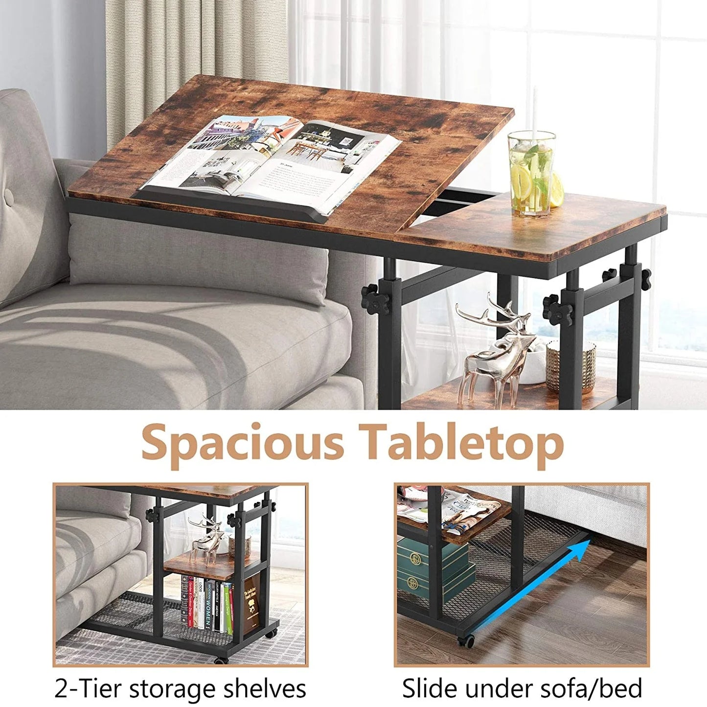 Tribesigns C Table, Mobile Snack Side Table with Tiltable Drawing Board