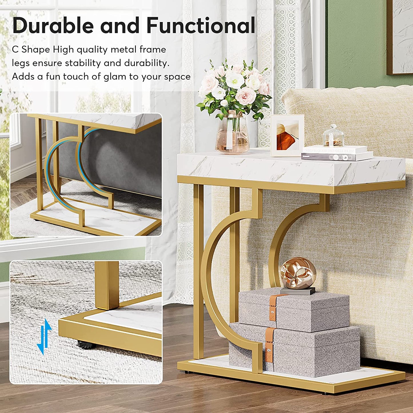 Tribesigns C Table, Modern End Table Bedside Table with Metal Frame