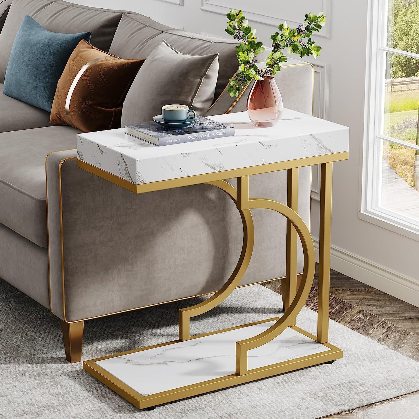 Tribesigns C Table, Modern End Table Bedside Table with Metal Frame