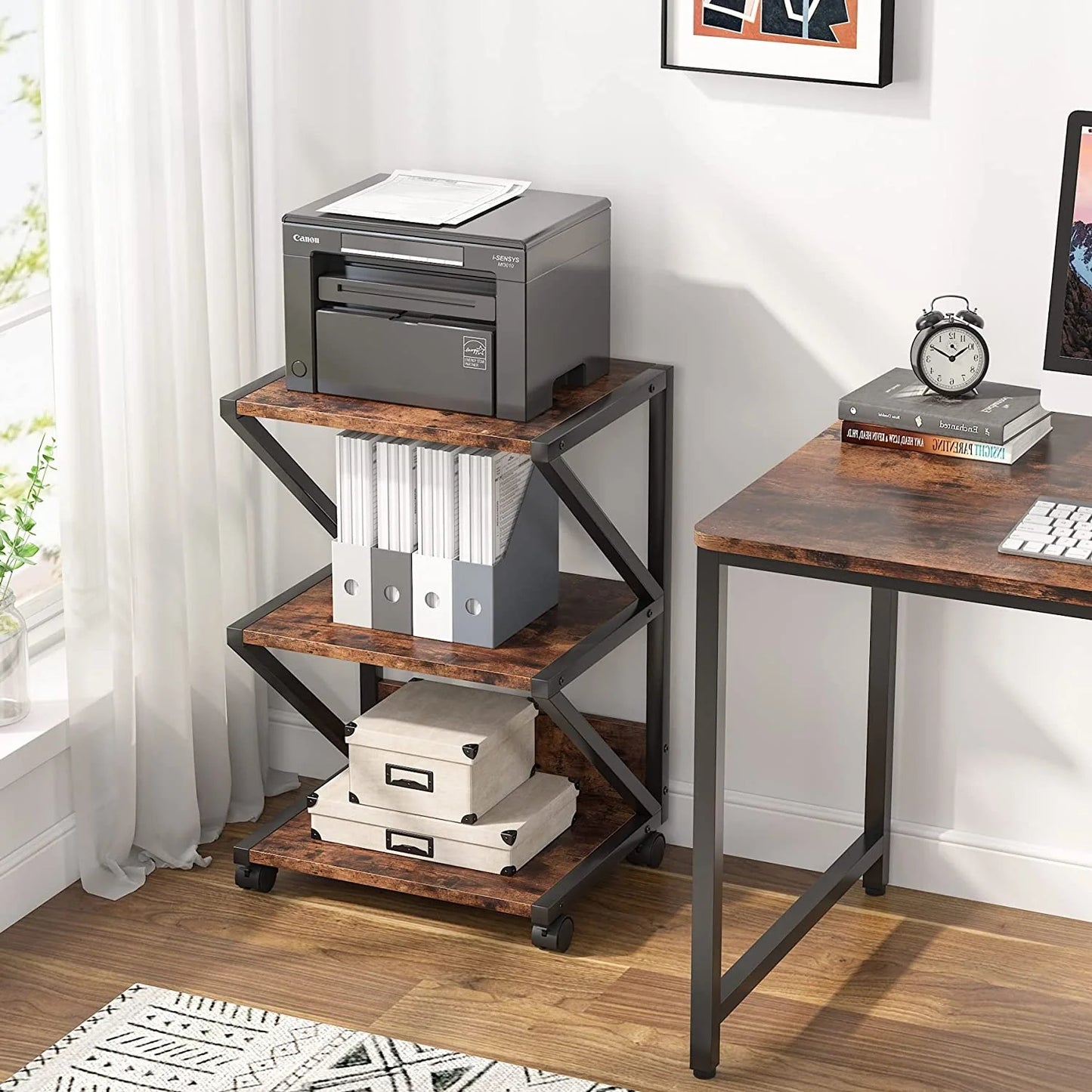 Tribesigns Printer Stand, 3-Tier Rolling Printer Cart Under Desk Storage Shelf