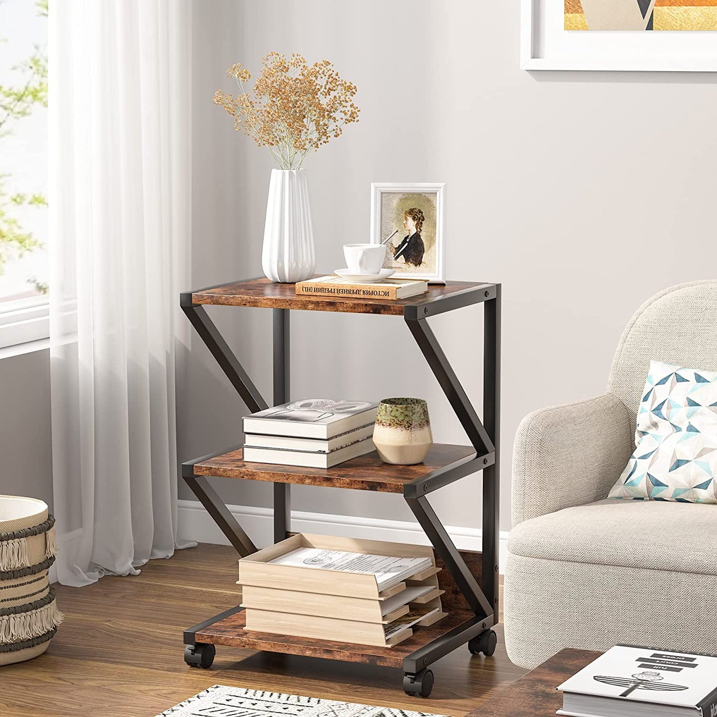 Tribesigns Printer Stand, 3-Tier Rolling Printer Cart Under Desk Storage Shelf