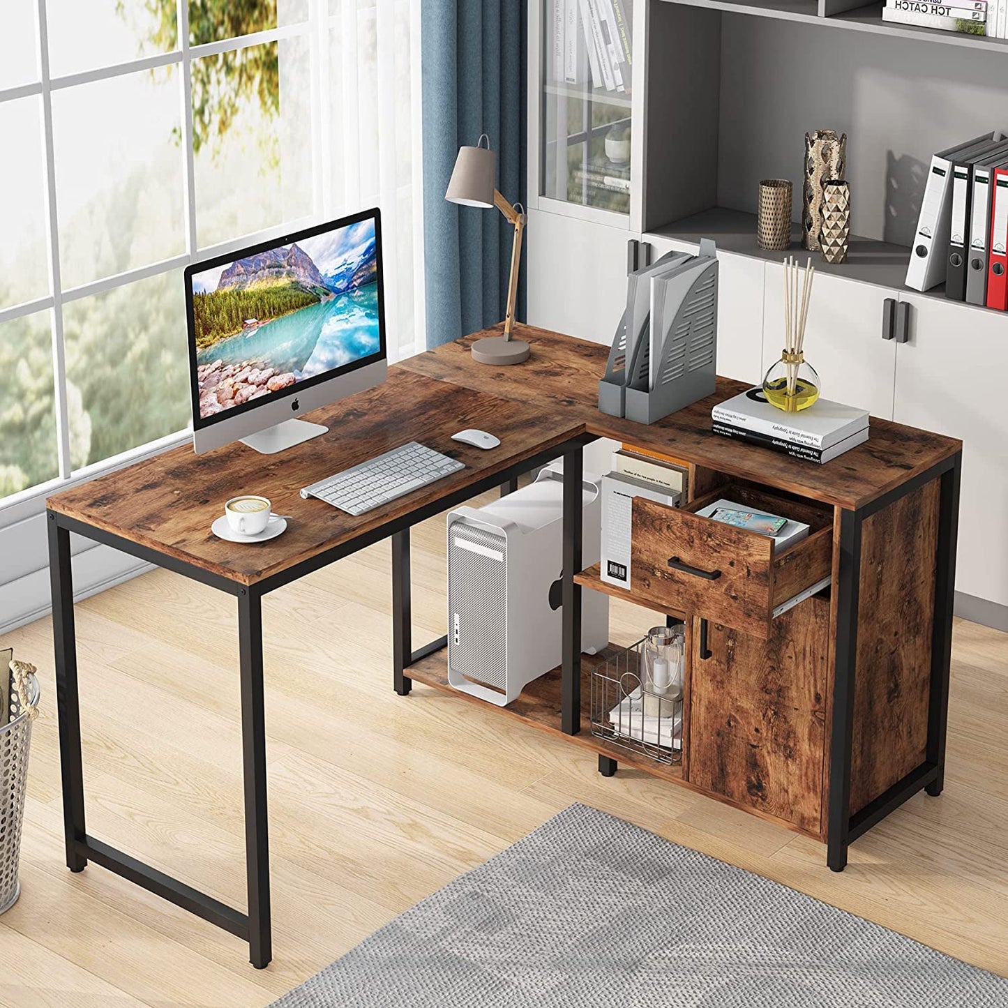 Tribesigns L Shaped Desk with Drawer Cabinet, 47 Inch Corner Desk