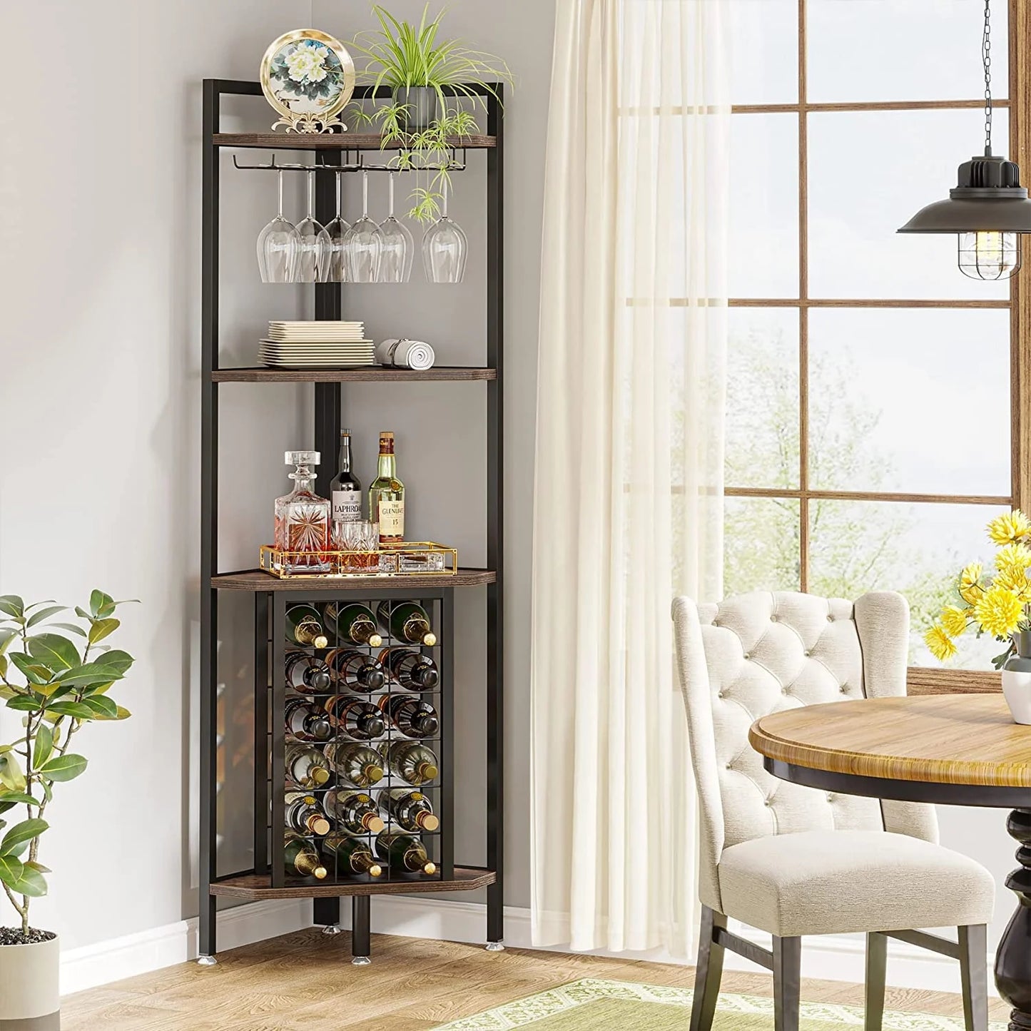 Tribesigns Wine Rack, 4 Tier Corner Shelf with Glass Holder