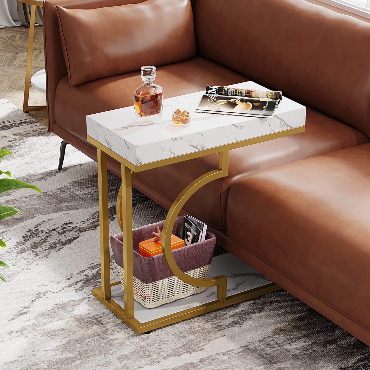Tribesigns C Table, Modern End Table Bedside Table with Metal Frame