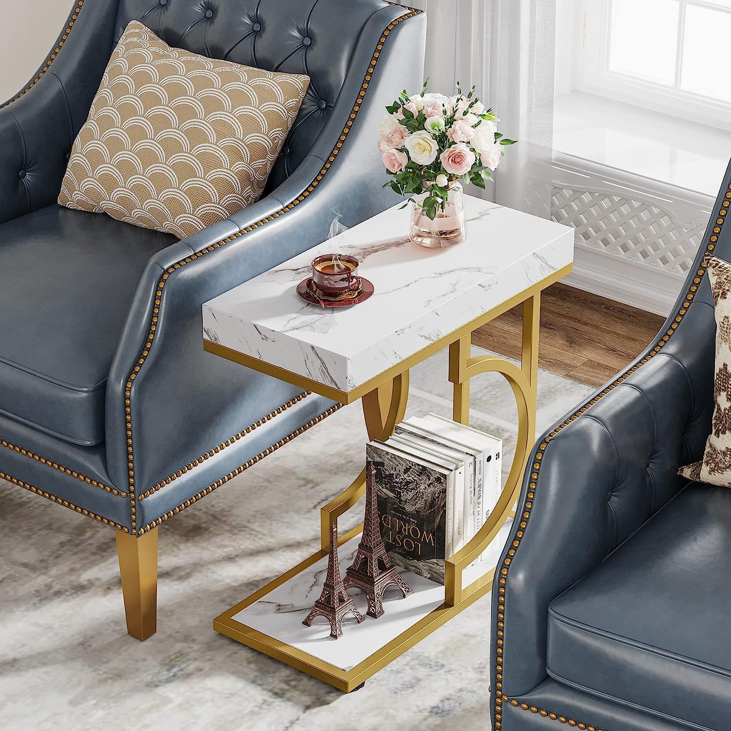 Tribesigns C Table, Modern End Table Bedside Table with Metal Frame