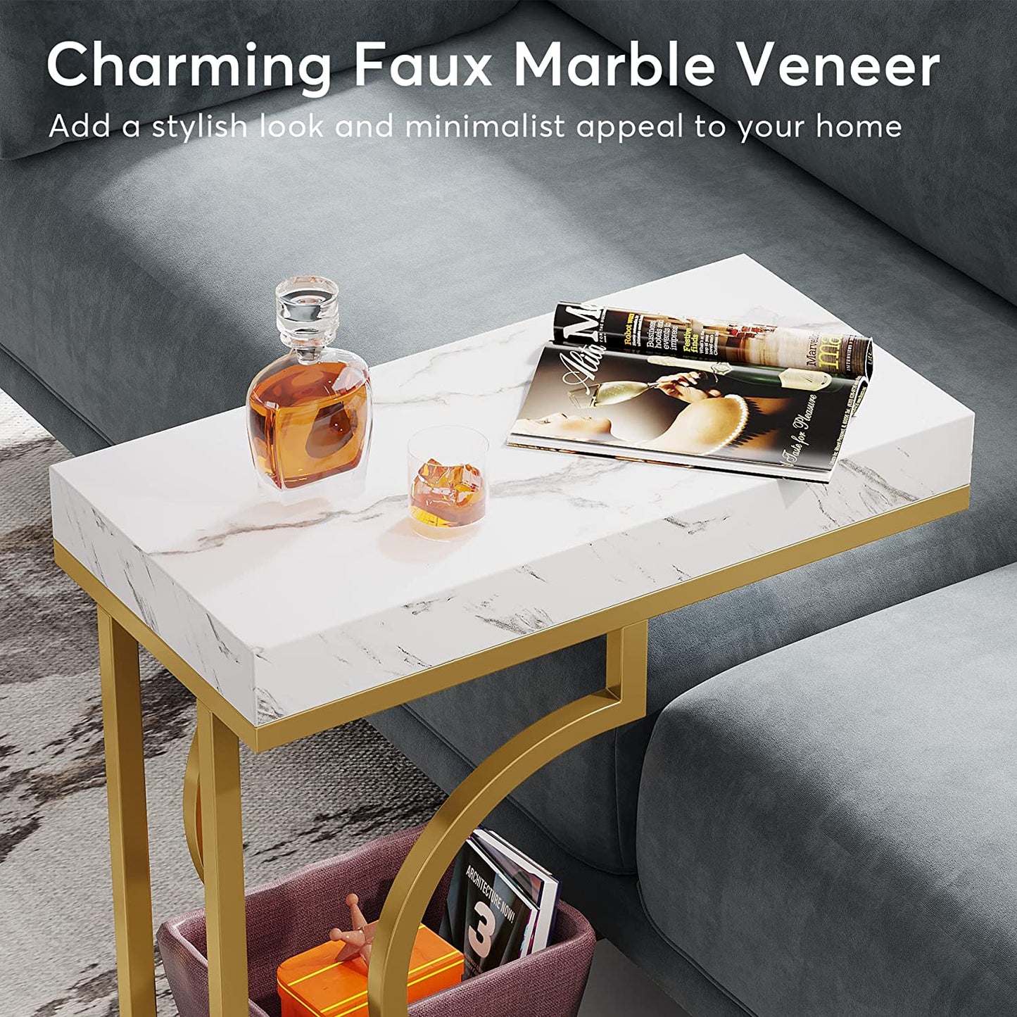 Tribesigns C Table, Modern End Table Bedside Table with Metal Frame