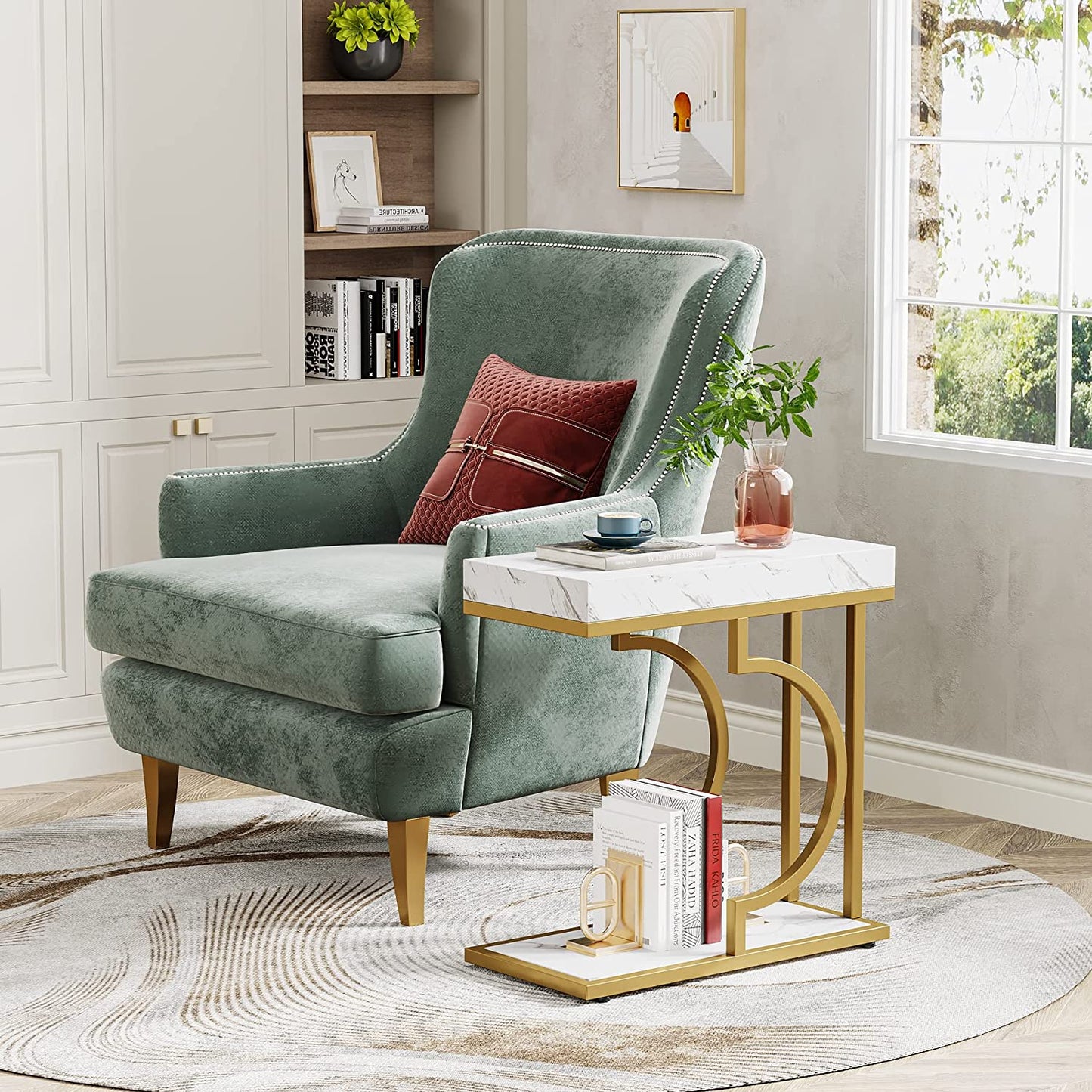 Tribesigns C Table, Modern End Table Bedside Table with Metal Frame