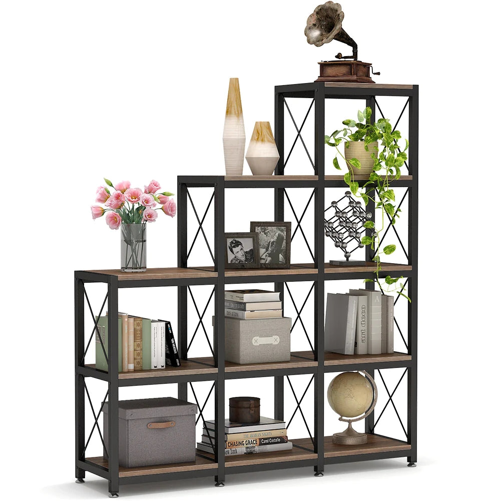 Tribesigns Bookshelf, 12 Shelves Industrial Ladder Etagere Bookcase