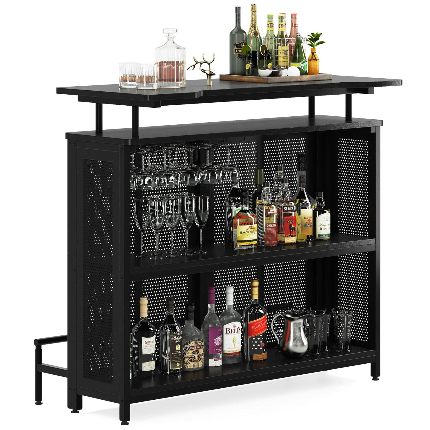 Tribesigns Bar Unit, 3 Tier Liquor Home Bar Table with Stemware Racks