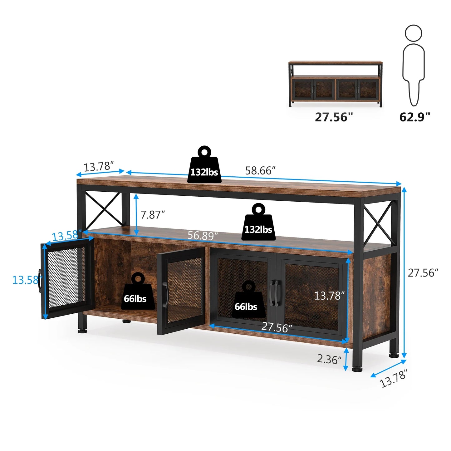 Tribesigns Sideboard Buffet Table Bar Cabinet with 4 Mesh Doors