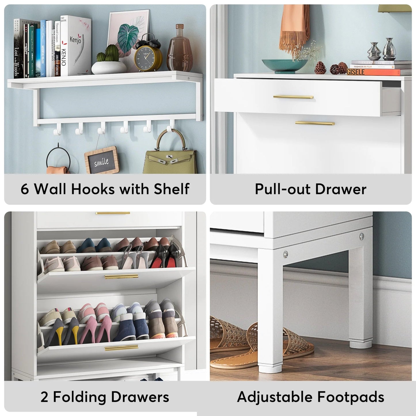Tribesigns Shoe Cabinet with Floating Shelf, Modern 3 Drawers Shoe Organizer