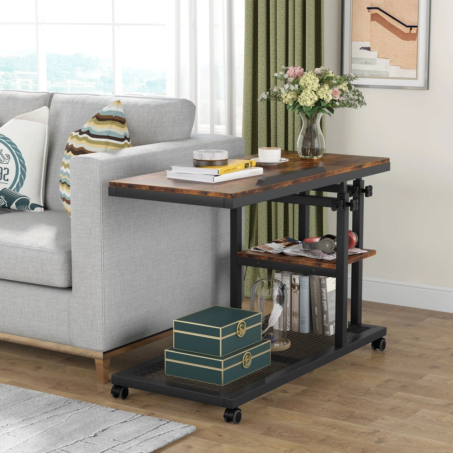 Tribesigns C Table, Mobile Snack Side Table with Tiltable Drawing Board