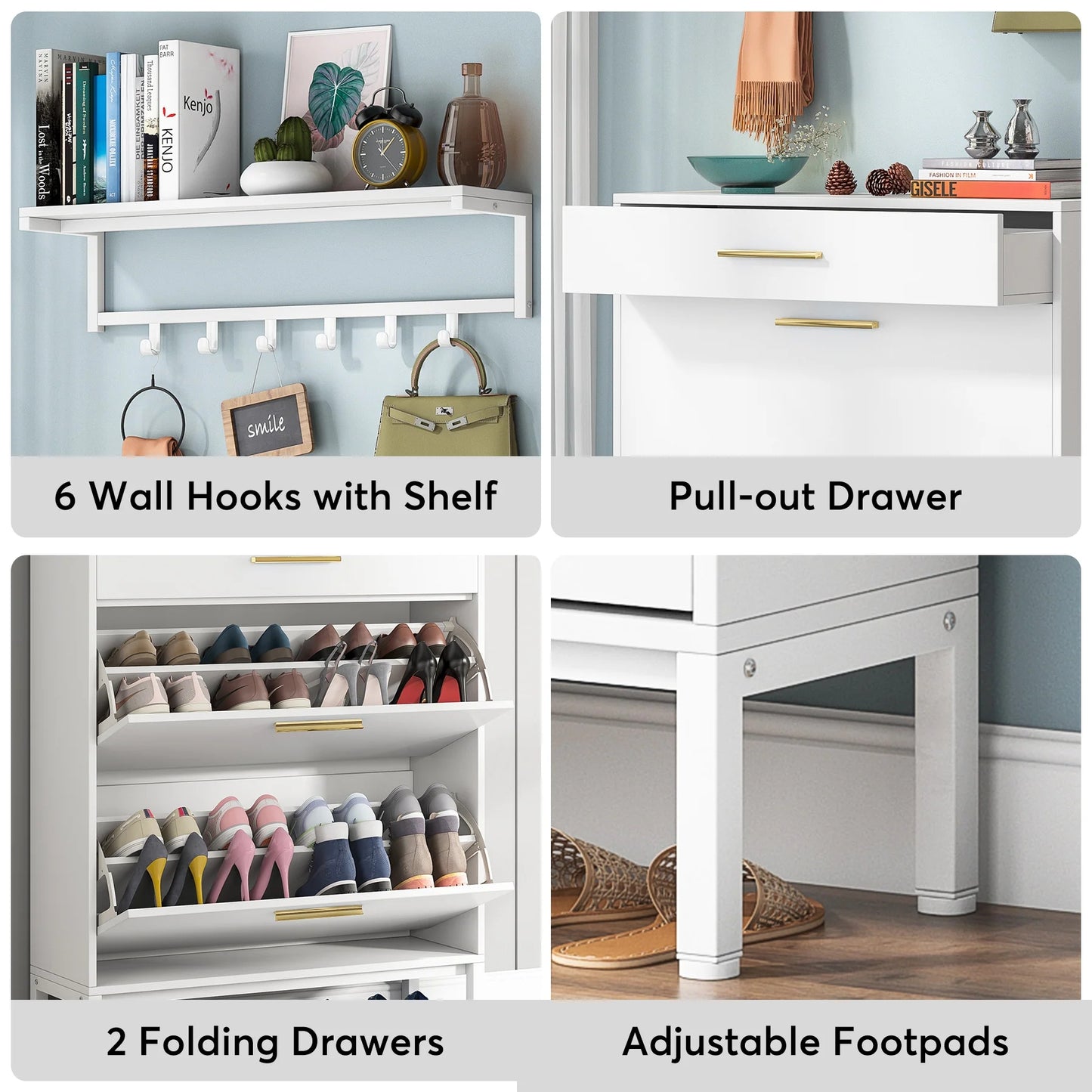 Tribesigns Shoe Cabinet with Floating Shelf, Modern 3 Drawers Shoe Organizer