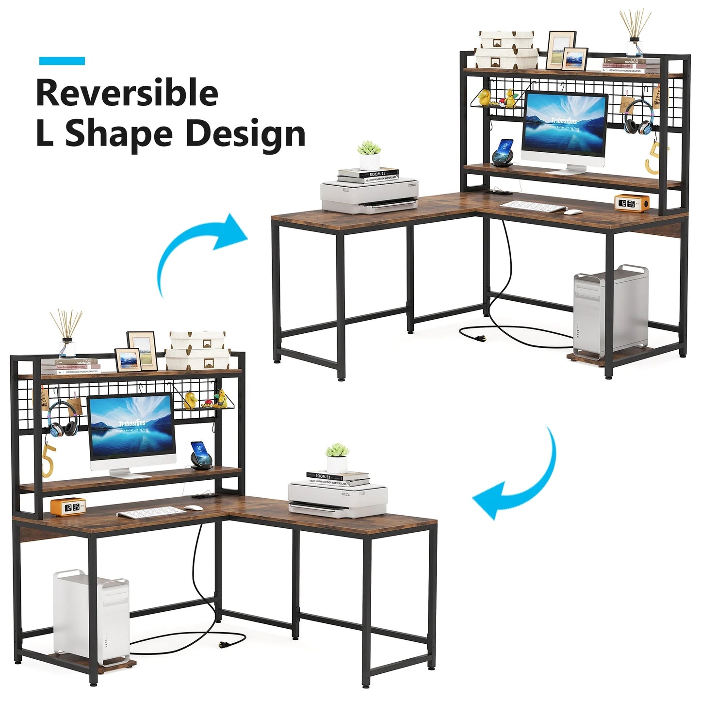 Tribesigns L-Shaped Desk, Reversible Corner Computer Desk with Power Outlet