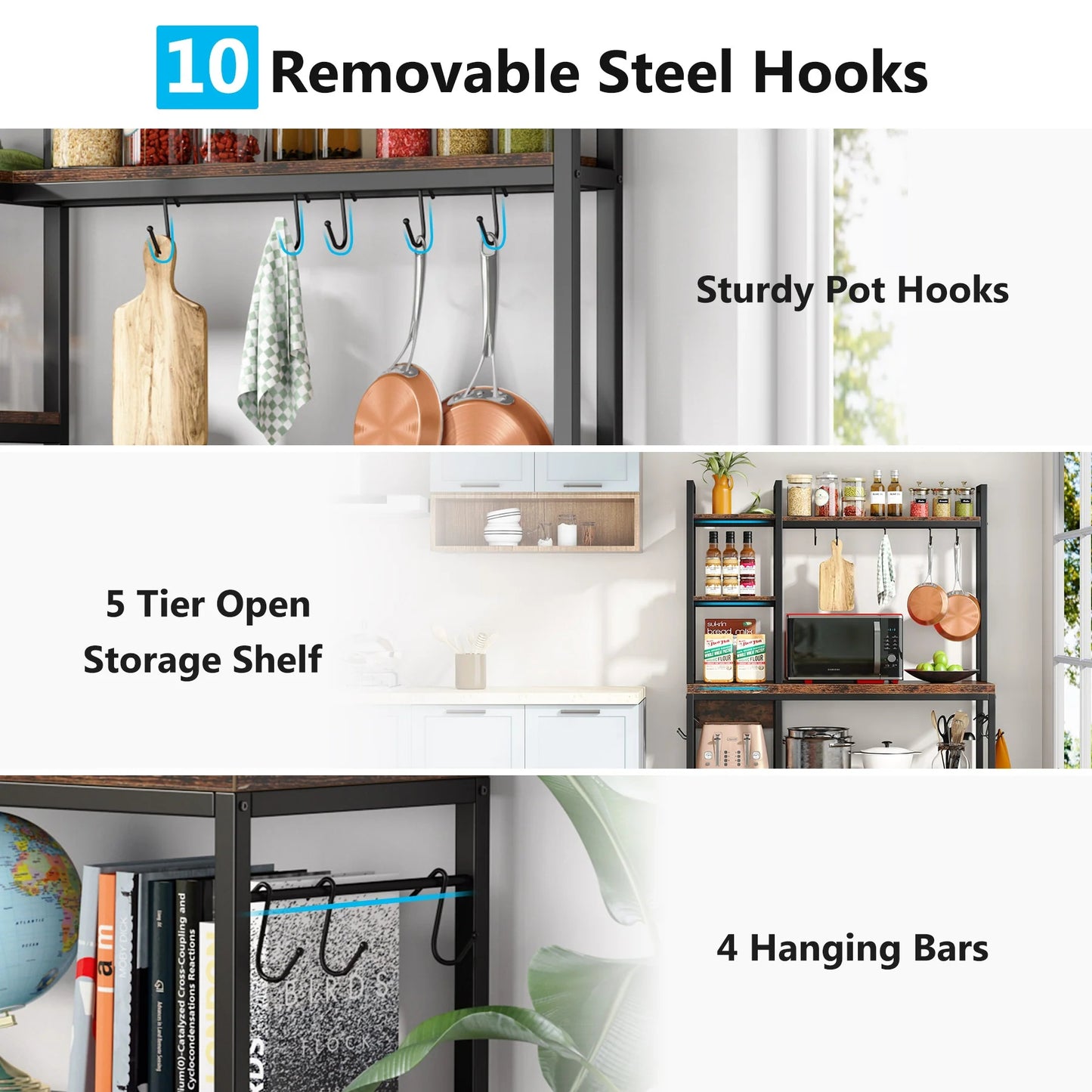 Tribesigns Kitchen Baker's Rack, 5-Tier Utility Storage Shelf with Hutch