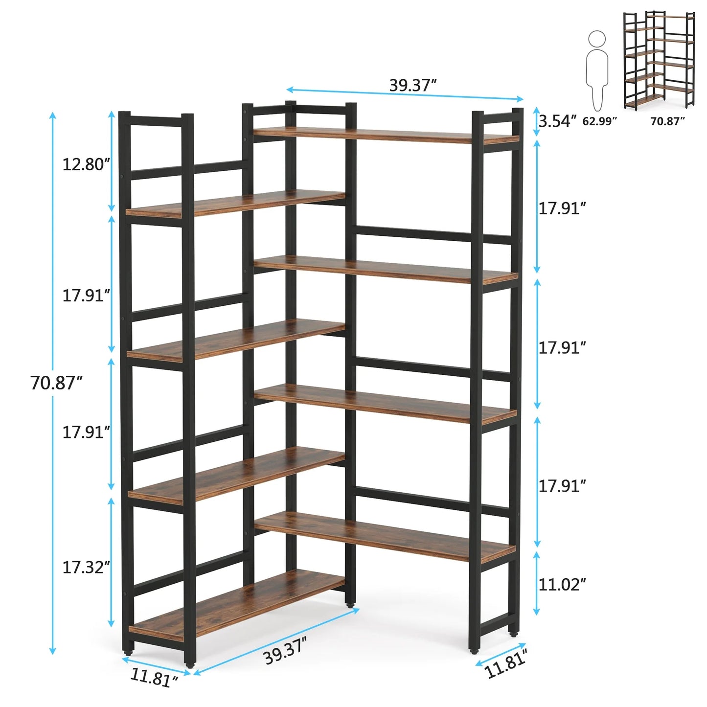 Tribesigns Corner Bookshelf, 8-Tier Industrial 70.8” Bookcase