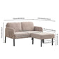Beige L-Shaped 2 Seater Sofa with Ottoman, Modern Polyester Fabric Loveseat Sofa, Comfy Small Couches for Small Space Living Room, Bedroom, Office, Apartment