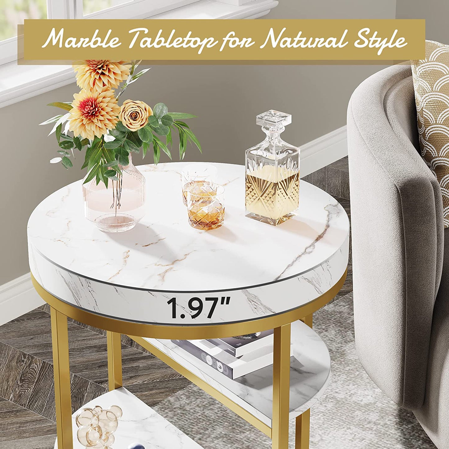 Tribesigns End Table, Round Side Table Nightstand with 3 Tiers Shelves