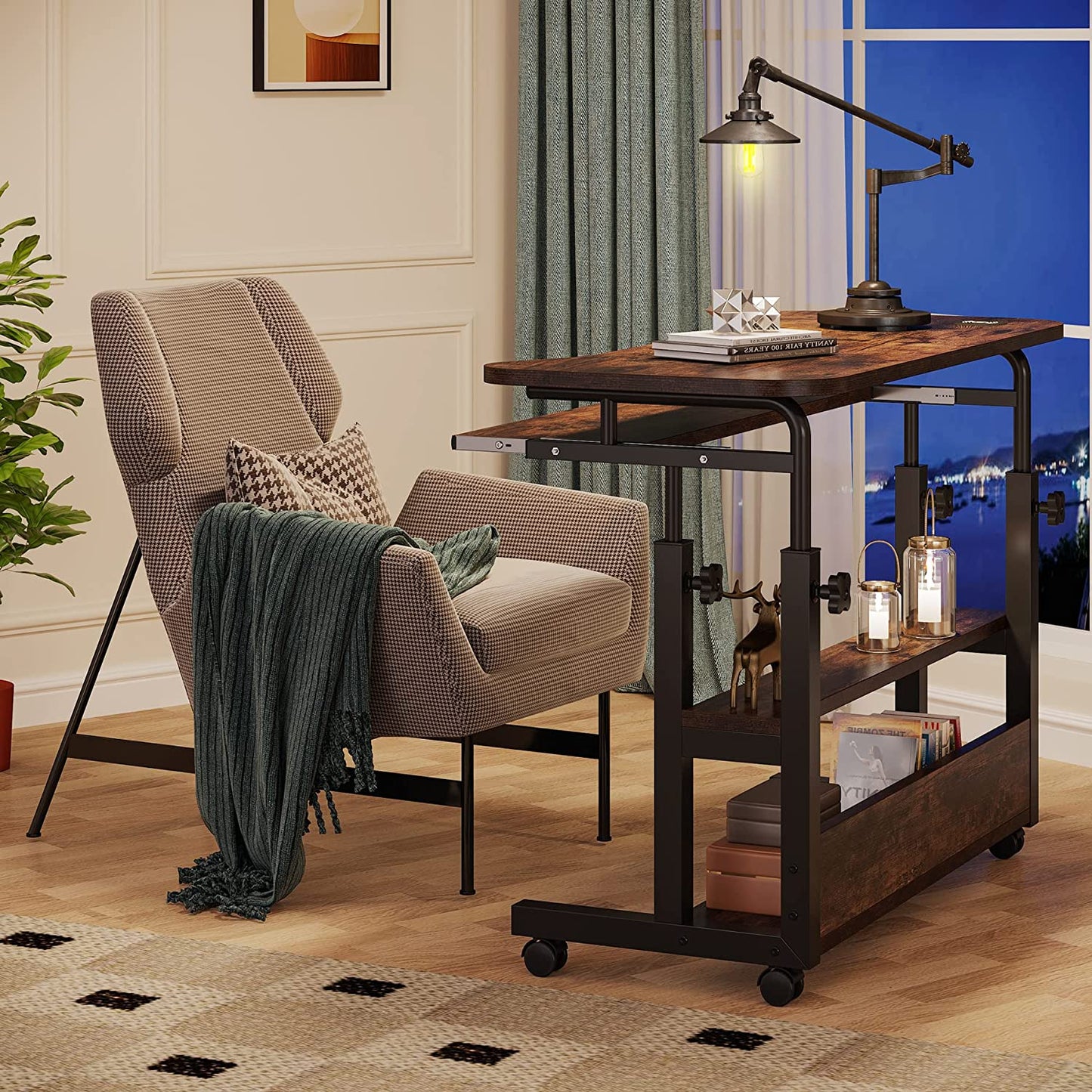 Tribesigns Height Adjustable Desk, Mobile Portable Desk with Wireless Charging Station
