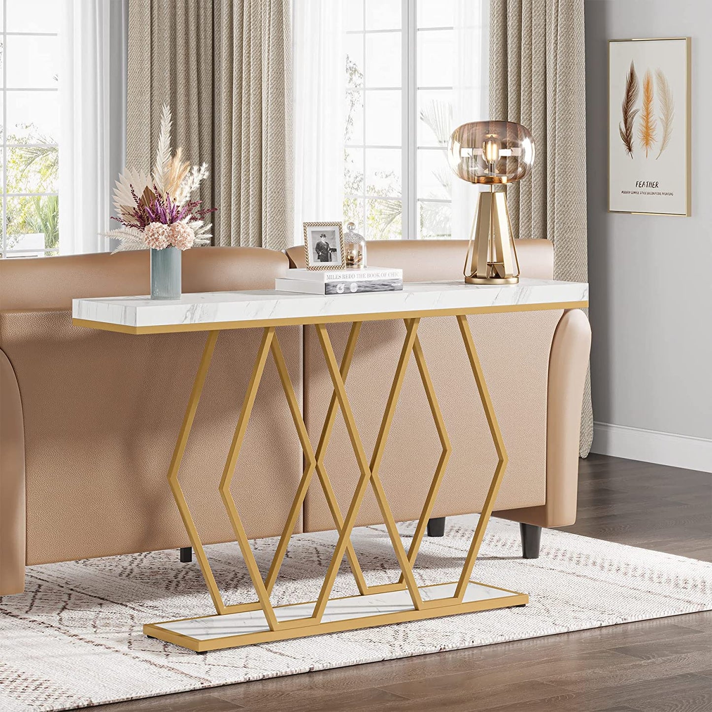 Tribesigns Console Table, 55" Modern Entryway Sofa Table with Faux Marble