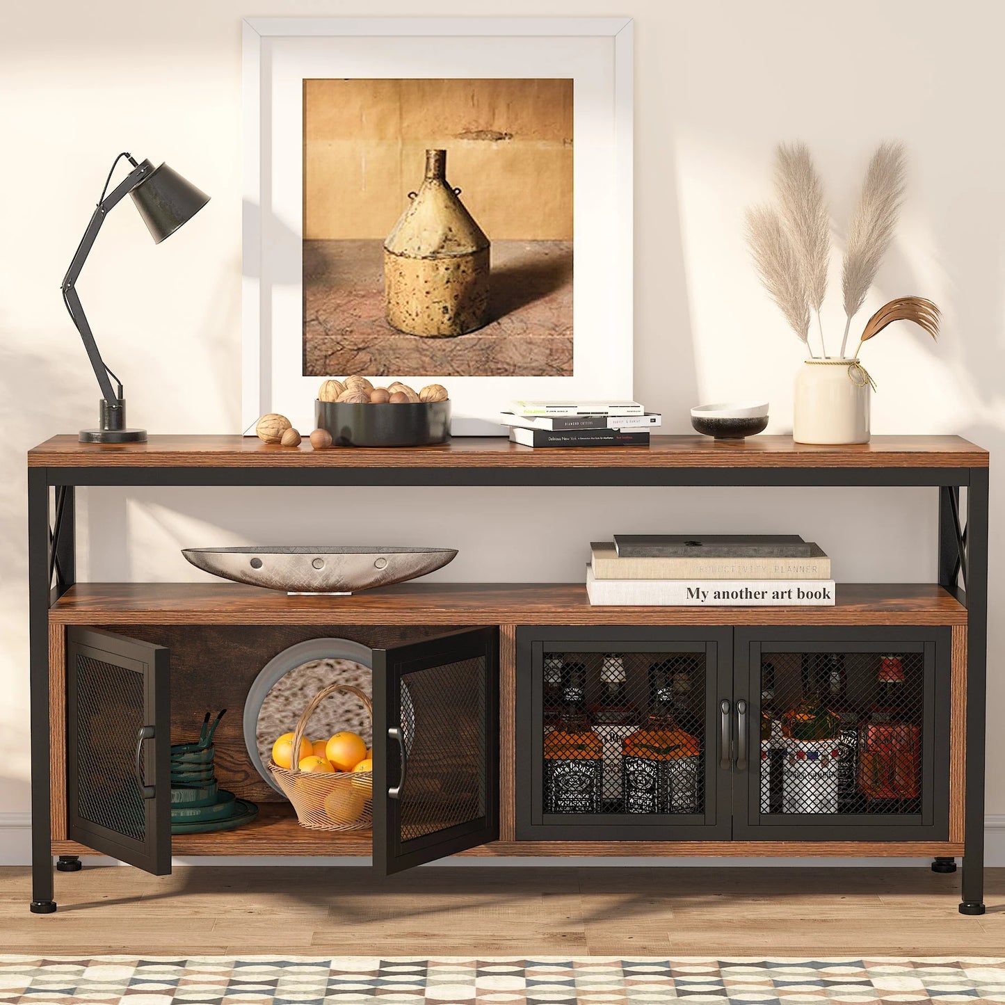Tribesigns Sideboard Buffet Table Bar Cabinet with 4 Mesh Doors