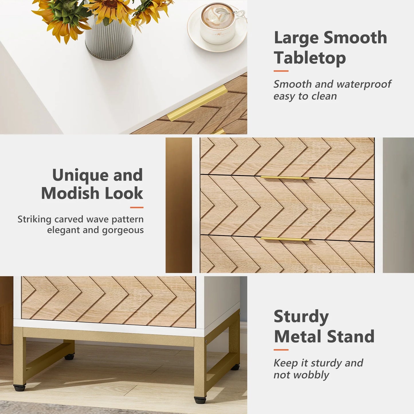 Tribesigns Nigntstand, Modern Bedside Table with 3 Drawers