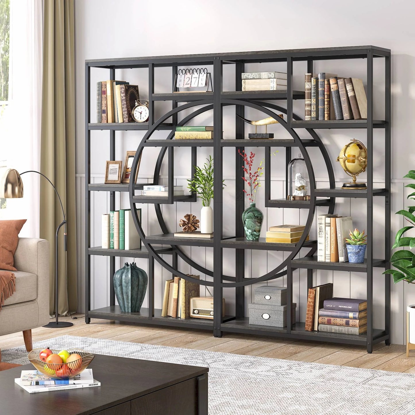 Tribesigns Bookshelf, Industrial 5 Tier Etagere Bookcase Display Shelf