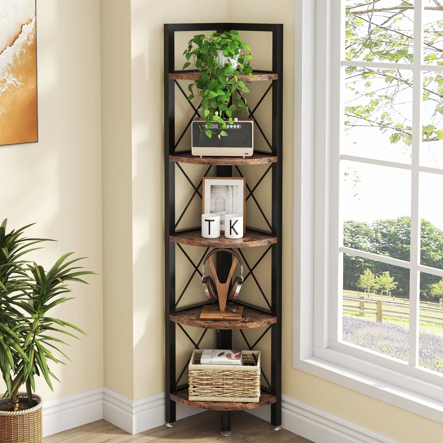Tribesigns Corner Shelf, 5 Tier / 6Tier Corner Bookshelf Bookcase for Small Space