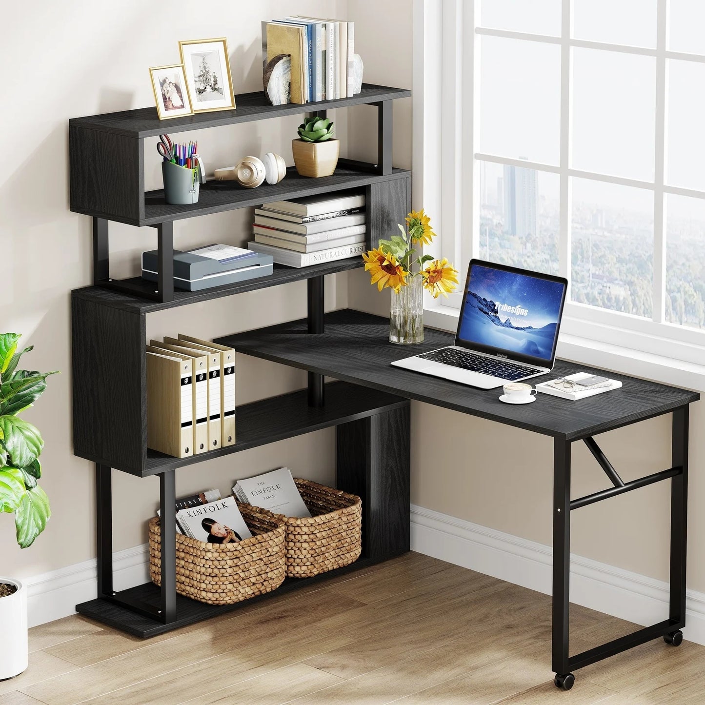 Tribesigns Rotating Desk, Reversible Computer Desk with 5 Shelves
