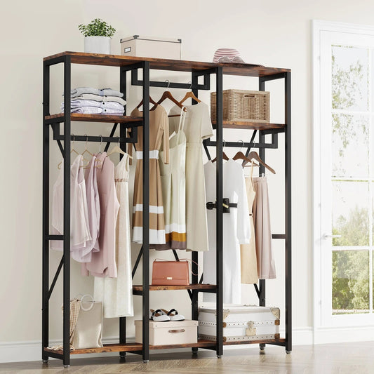 Tribesigns Freestanding Closet Organizer, Industrial 3 Rod Garment Rack