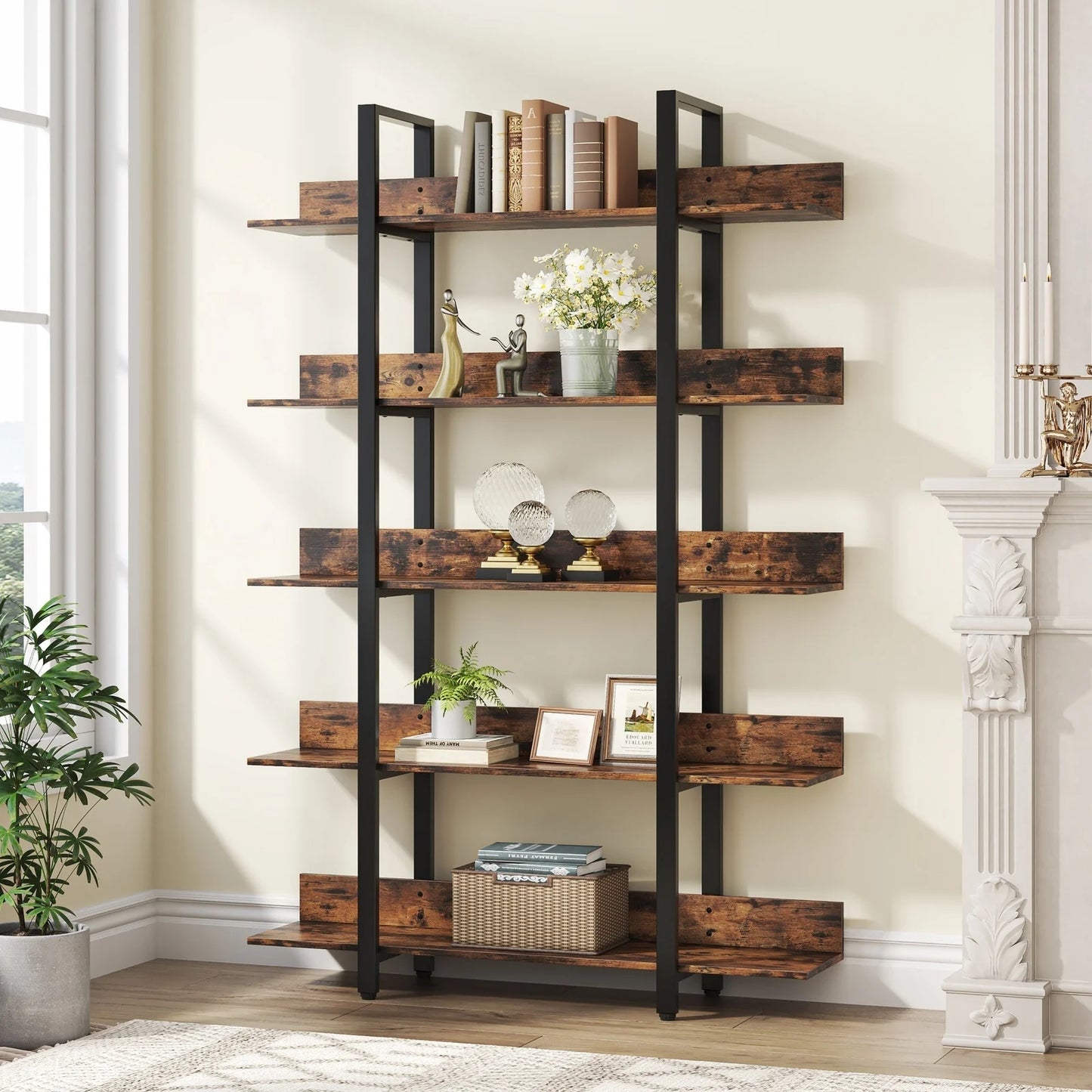 Tribesigns Triple Wide 6-Shelf Bookshelves , 6-Tier Large Etagere Bookcase
