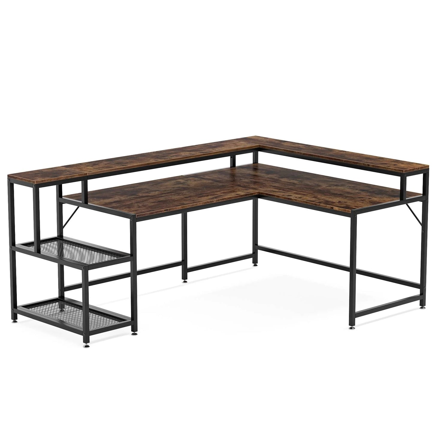 Tribesigns L-Shaped Desk, 69" Reversible Corner Desk with Monitor Stand & Storage Shelf