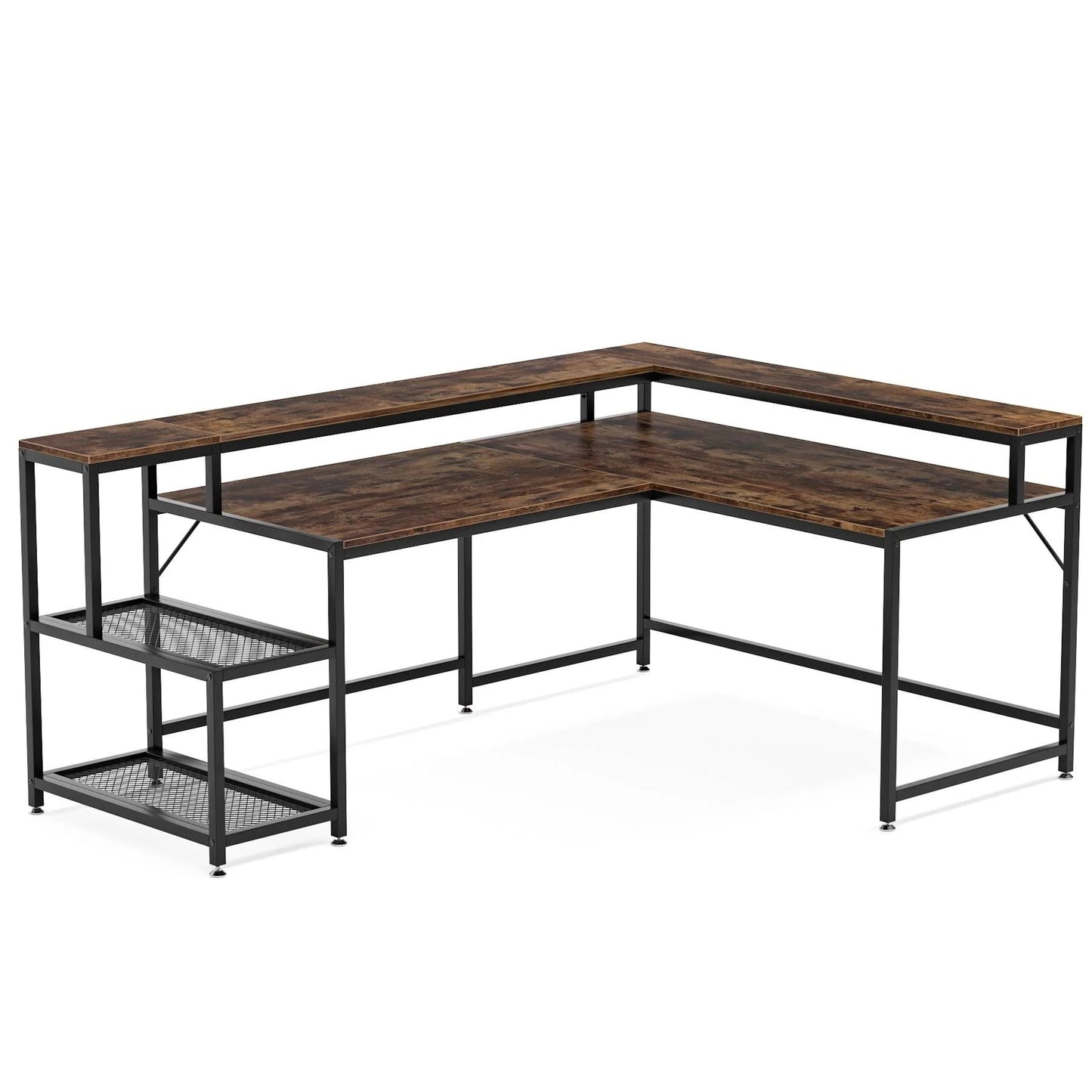 Tribesigns L-Shaped Desk, 69" Reversible Corner Desk with Monitor Stand & Storage Shelf