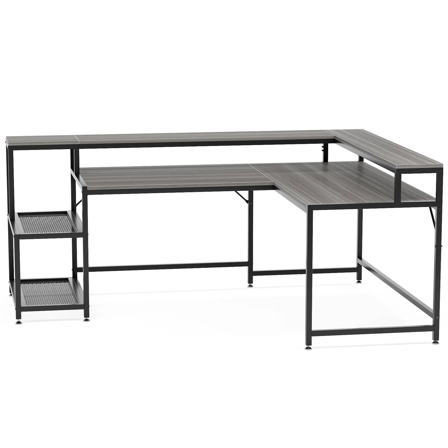 Tribesigns L-Shaped Desk, 69" Reversible Corner Desk with Monitor Stand & Storage Shelf