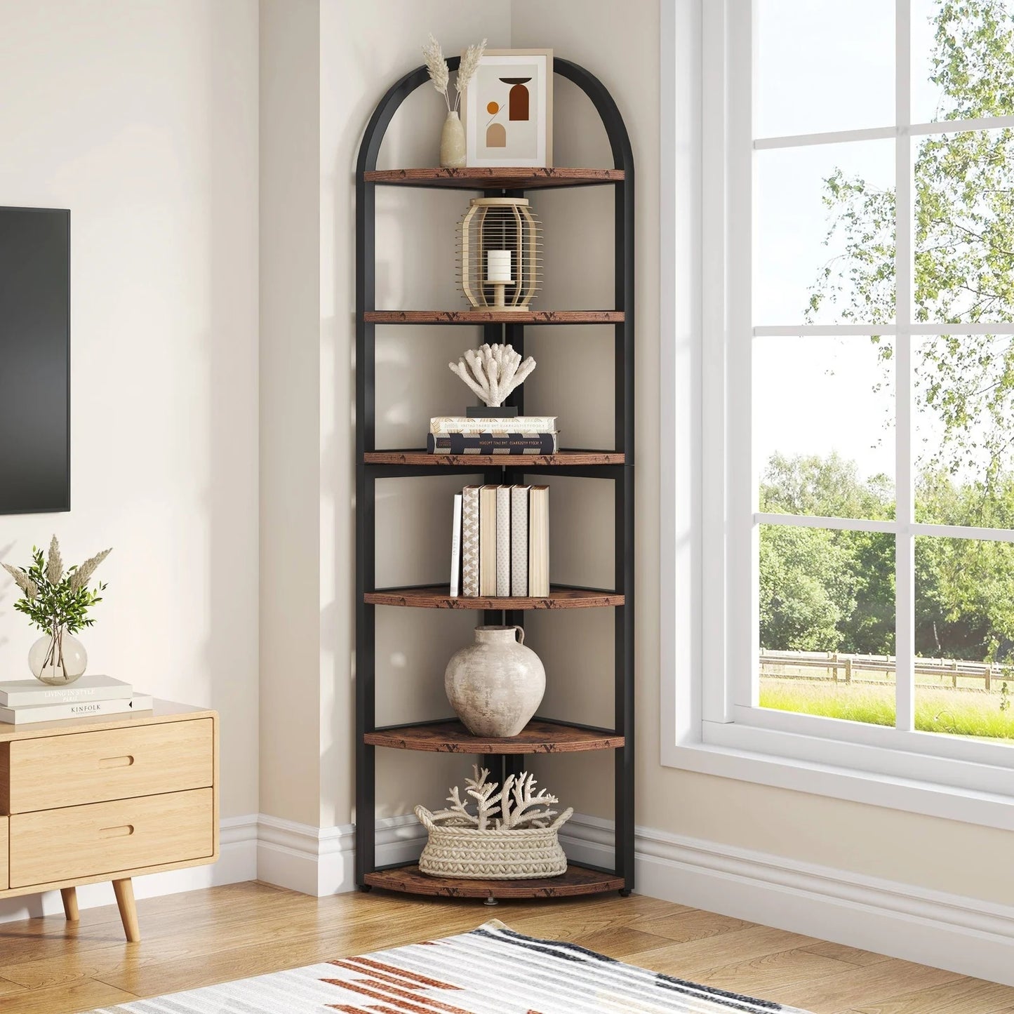 Tribesigns 6 Tier Corner Shelf, 71 inch Tall Corner Bookshelf for Small Space