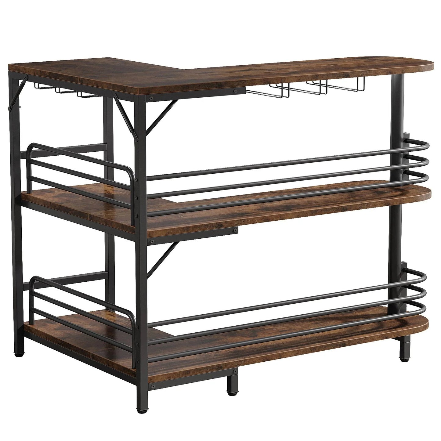 Tribesigns Bar Unit, 3 Tier L-Shaped Liquor Bar Table with Wine Glasses Holder