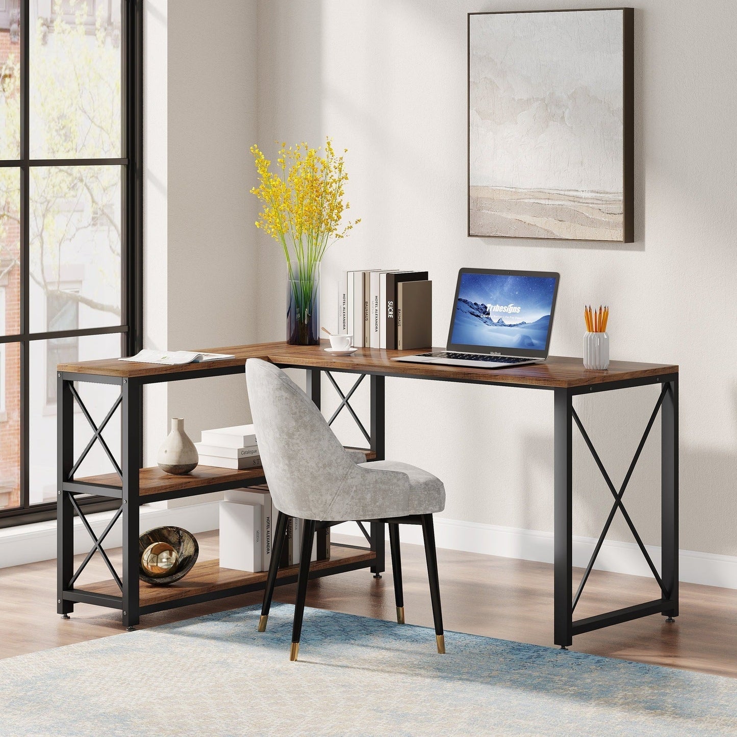 Tribesigns L-Shaped Desk, Reversible Corner Computer Desk with Shelves
