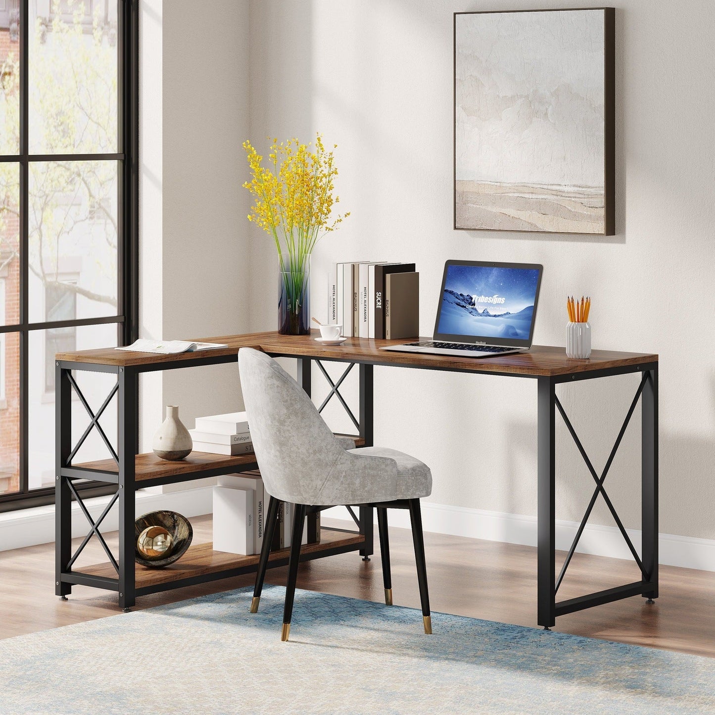 Tribesigns L-Shaped Desk, Reversible Corner Computer Desk with Shelves