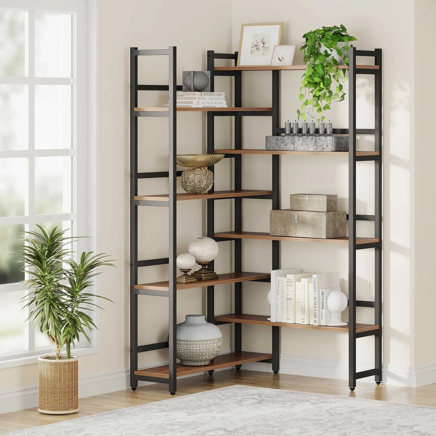 Tribesigns Corner Bookshelf, 8-Tier Industrial 70.8” Bookcase