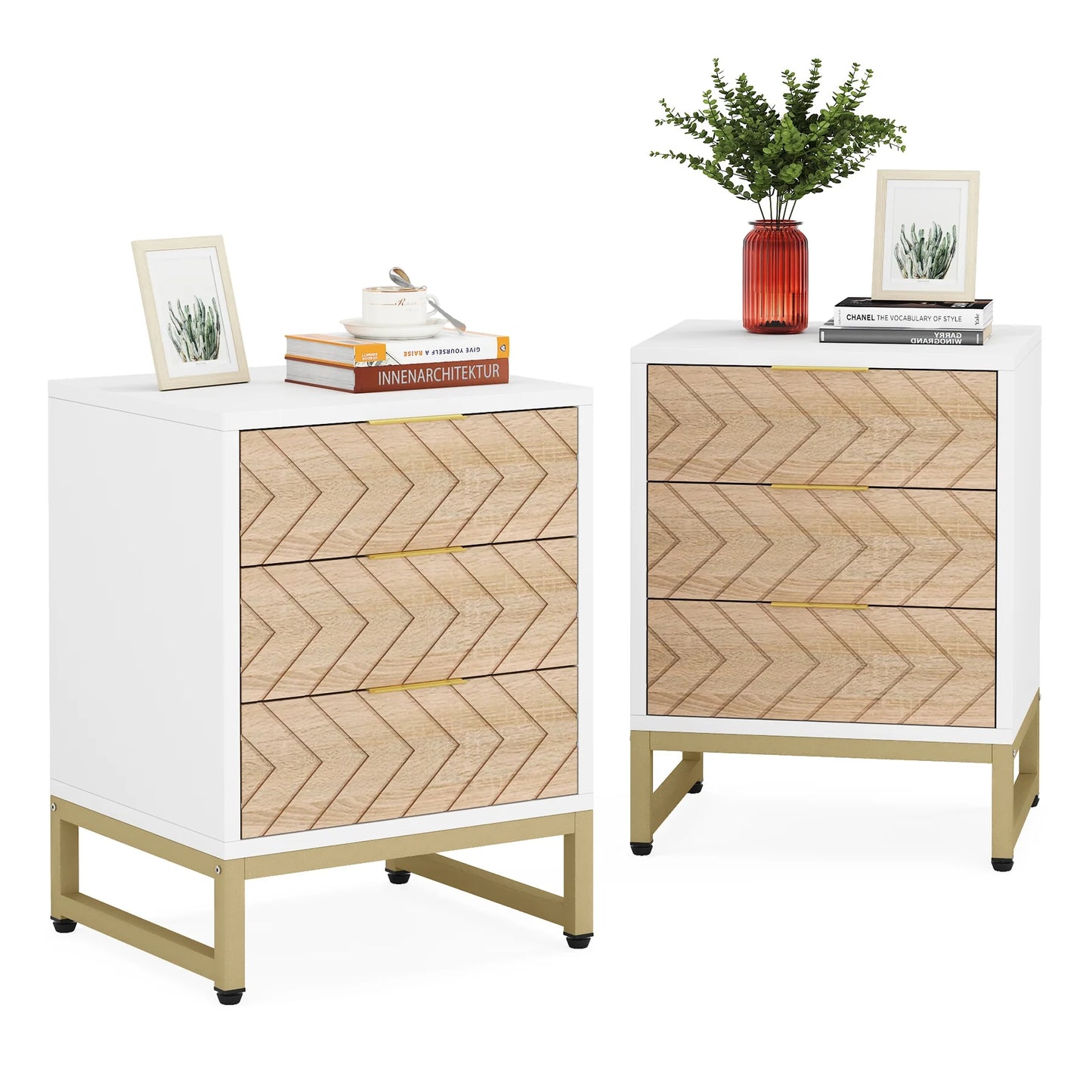 Tribesigns Nigntstand, Modern Bedside Table with 3 Drawers