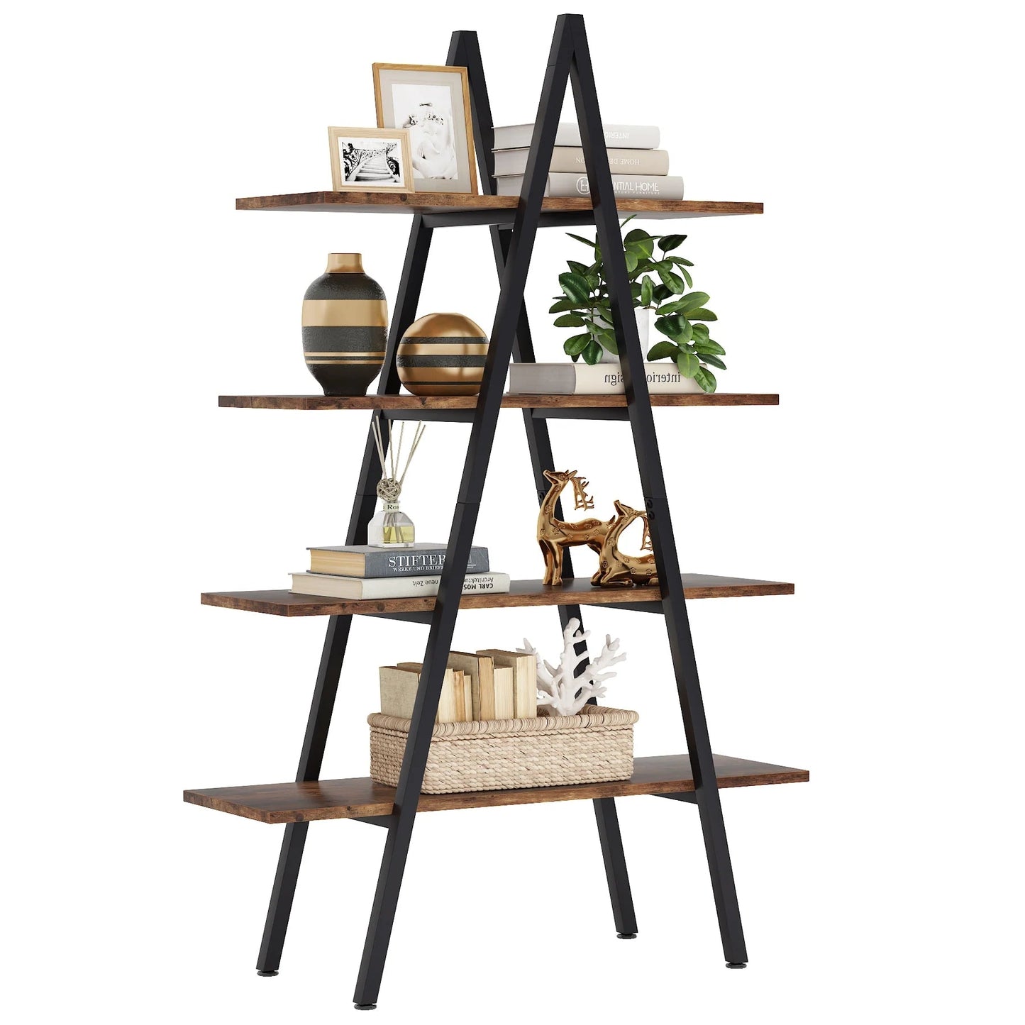 Tribesigns Bookshelf, A-Shaped Bookcase 4-Tier Ladder Display Shelves