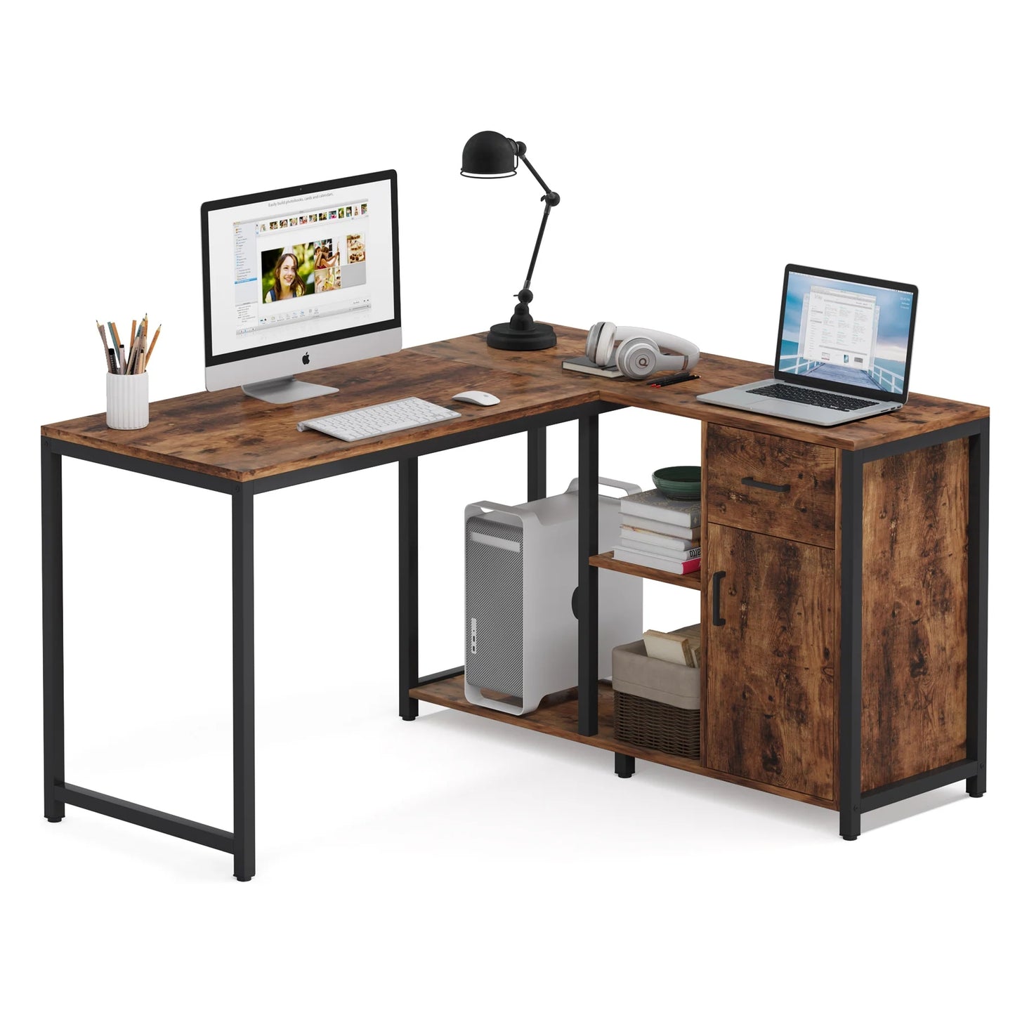 Tribesigns L Shaped Desk with Drawer Cabinet, 47 Inch Corner Desk