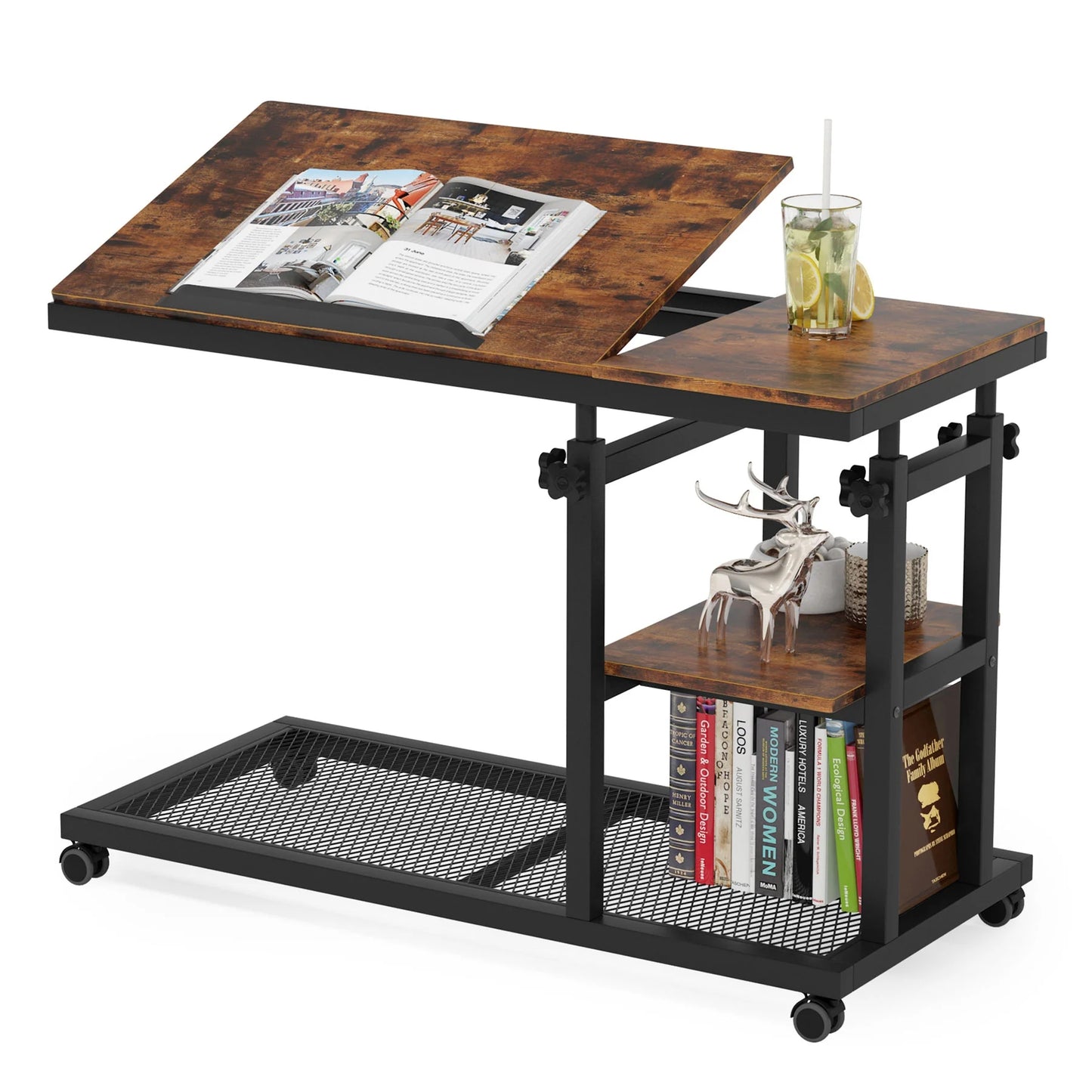 Tribesigns C Table, Mobile Snack Side Table with Tiltable Drawing Board