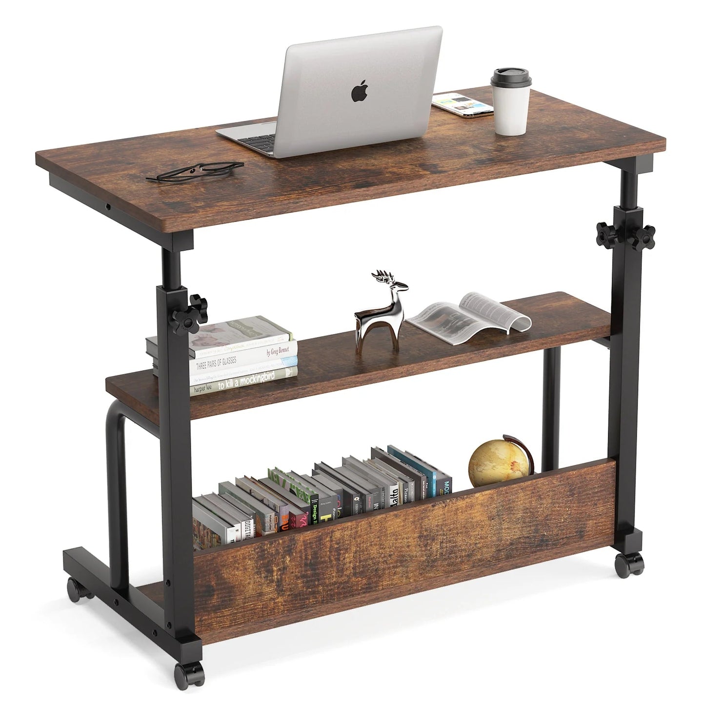 Tribesigns C Table, Height Adjustable Bedside Sofa Table with Wheels