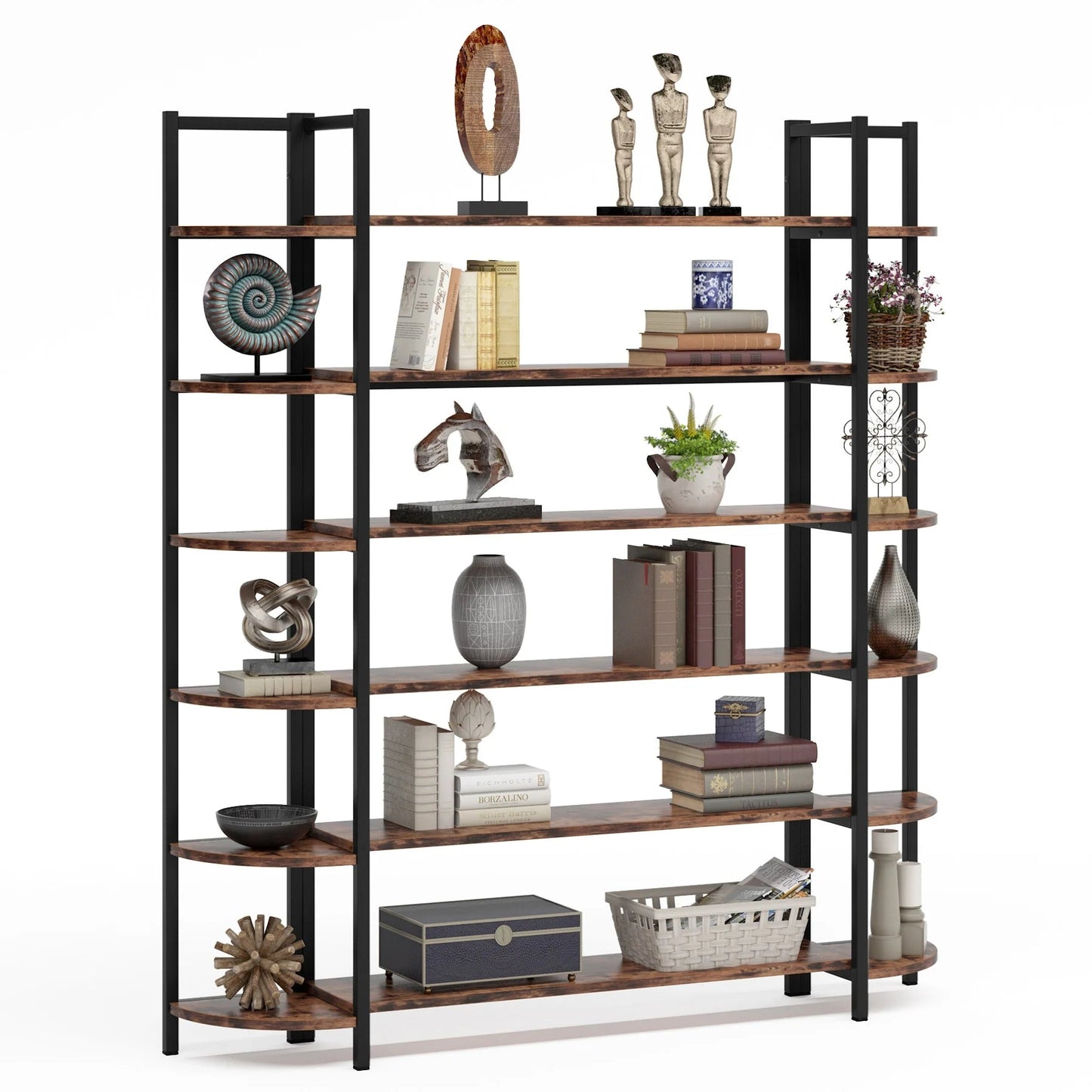 Tribesigns Triple Wide 6-Shelf Bookshelves , 6-Tier Large Etagere Bookcase