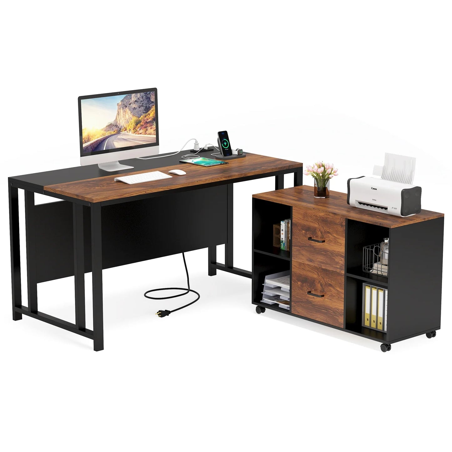 Tribesigns L-Shaped Desk, 55" Office Desk with 40" Mobile File Cabinet